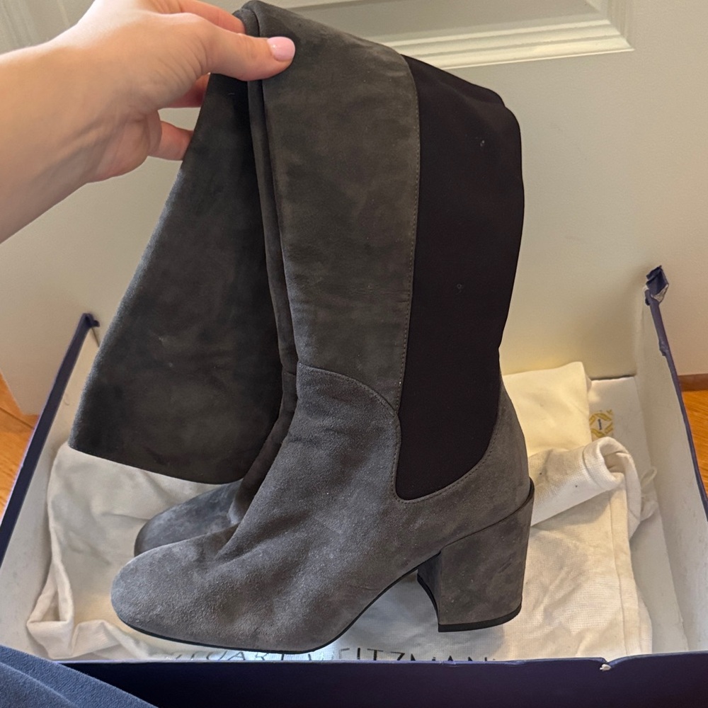 Stuart Weitzman Gray Suede Heeled Boots